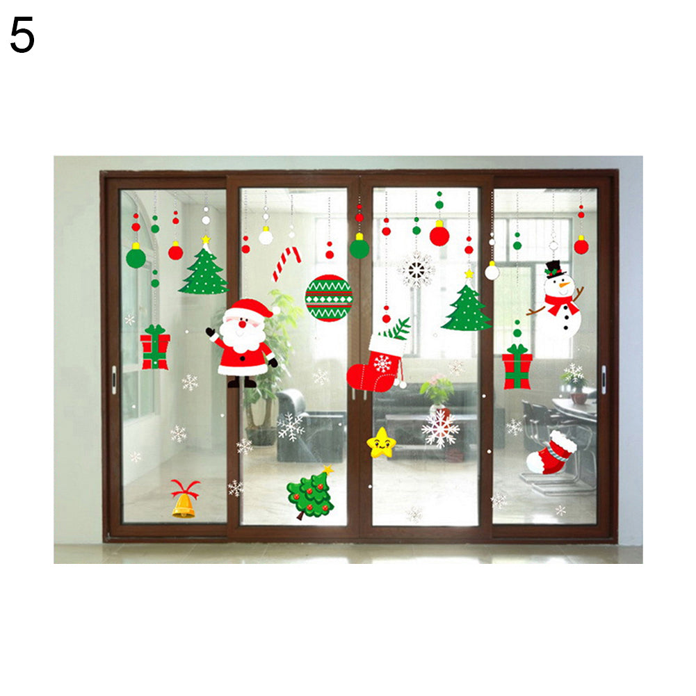 2Pcs Christmas Snowman Santa Claus Glass Window Decor Static Cling Sticker Decal