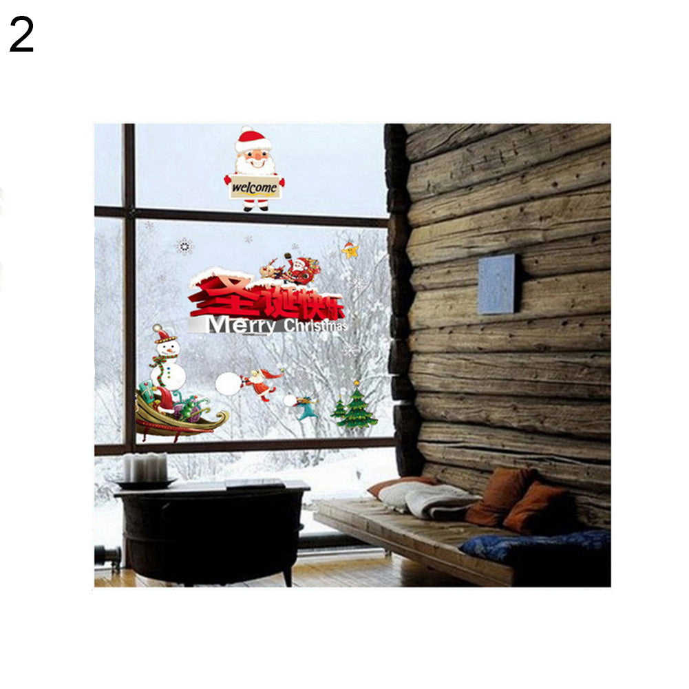 2Pcs Christmas Snowman Santa Claus Glass Window Decor Static Cling Sticker Decal