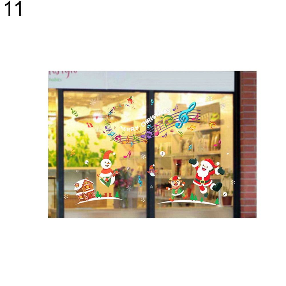 2Pcs Christmas Snowman Santa Claus Glass Window Decor Static Cling Sticker Decal