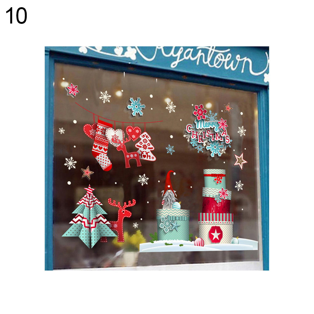 2Pcs Christmas Snowman Santa Claus Glass Window Decor Static Cling Sticker Decal