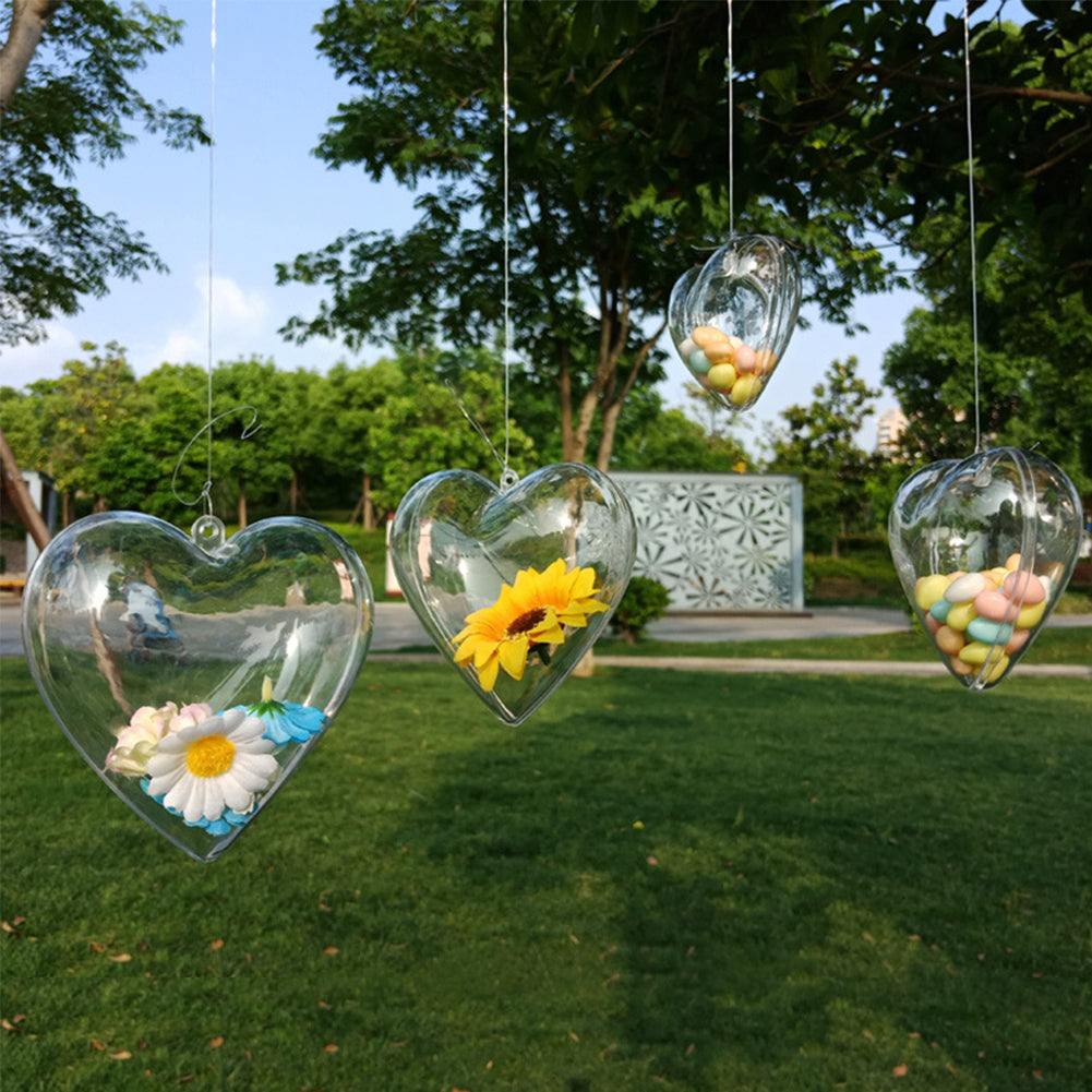 5/10Pcs DIY Clear Plastic Heart Shape Ball Fillable Baubles Christmas Tree Decor