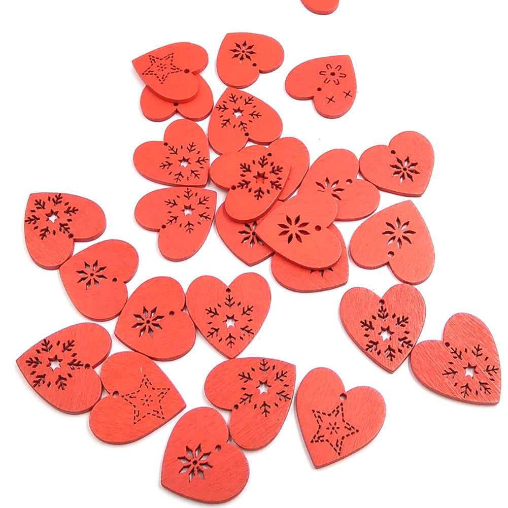 50Pcs Snowflake Heart Shape Hanging Pendant Ornament Christmas Wood Craft Decor