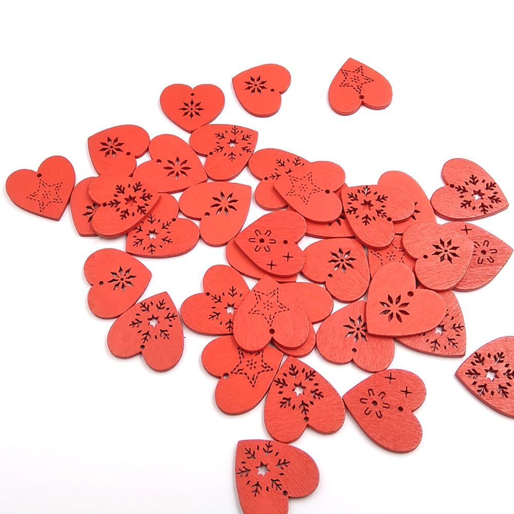 50Pcs Snowflake Heart Shape Hanging Pendant Ornament Christmas Wood Craft Decor