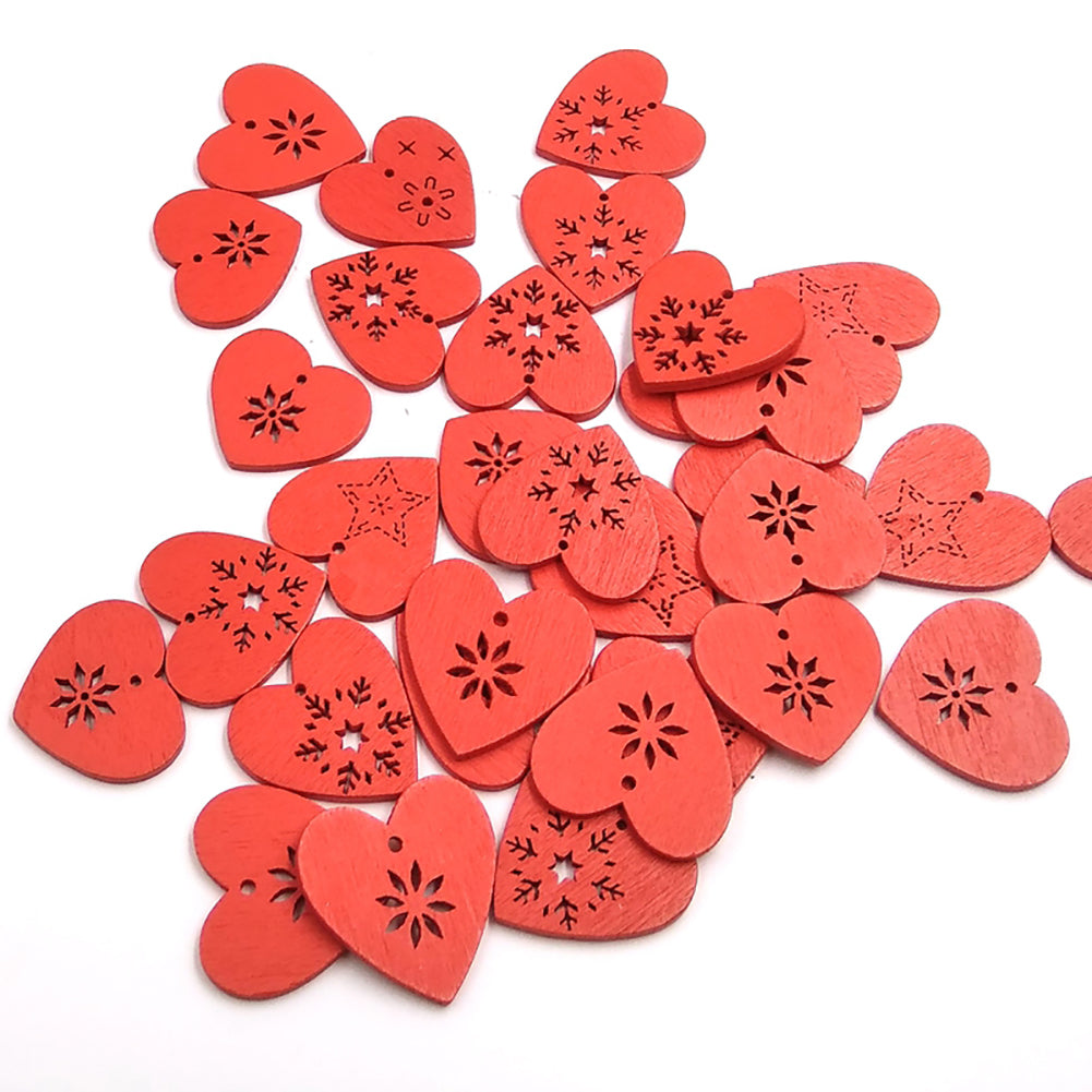 50Pcs Snowflake Heart Shape Hanging Pendant Ornament Christmas Wood Craft Decor