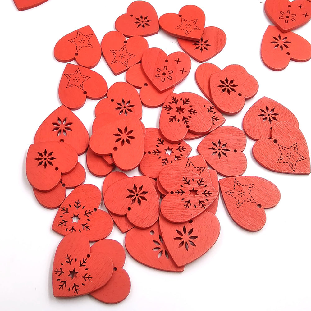 50Pcs Snowflake Heart Shape Hanging Pendant Ornament Christmas Wood Craft Decor