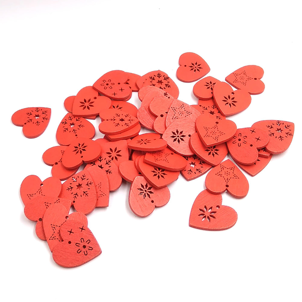 50Pcs Snowflake Heart Shape Hanging Pendant Ornament Christmas Wood Craft Decor