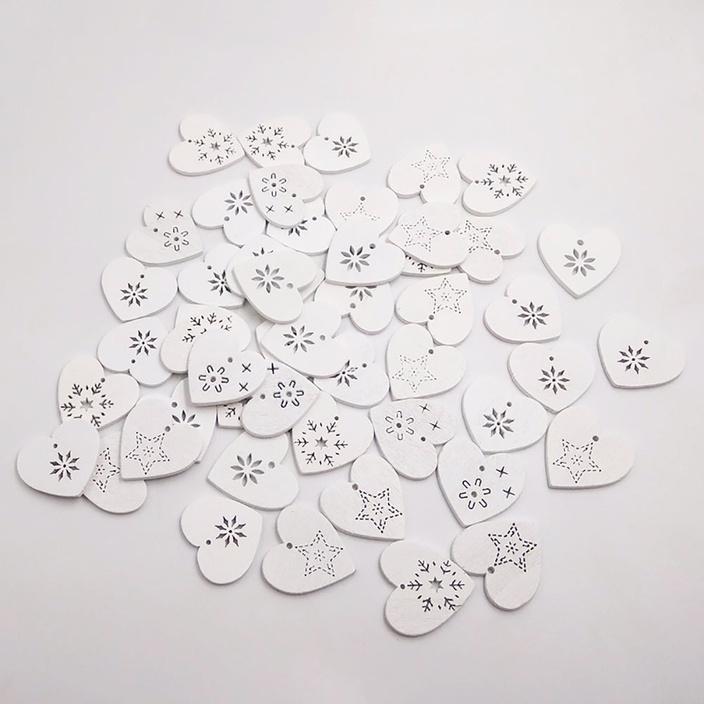 50Pcs Snowflake Heart Shape Hanging Pendant Ornament Christmas Wood Craft Decor