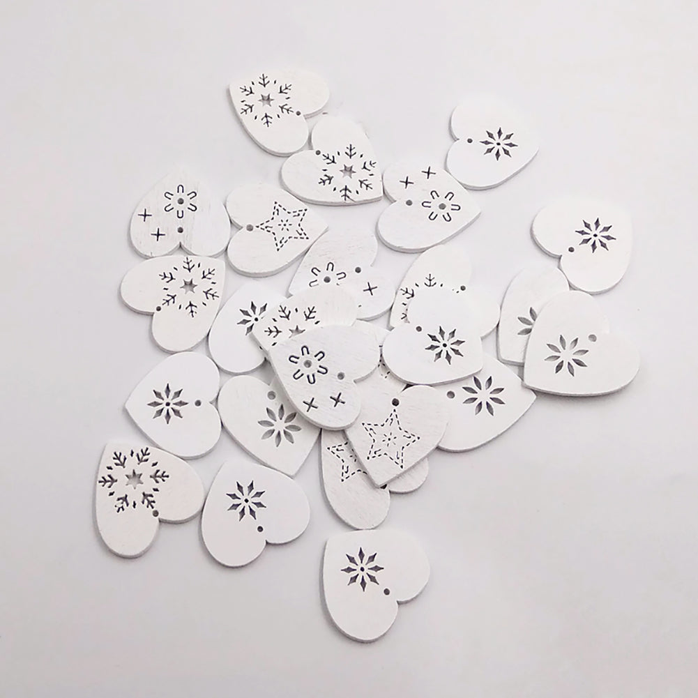 50Pcs Snowflake Heart Shape Hanging Pendant Ornament Christmas Wood Craft Decor