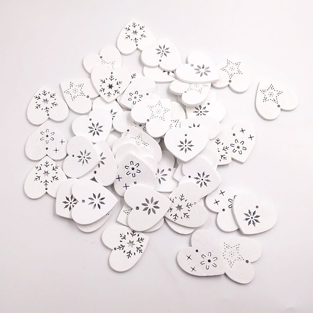 50Pcs Snowflake Heart Shape Hanging Pendant Ornament Christmas Wood Craft Decor
