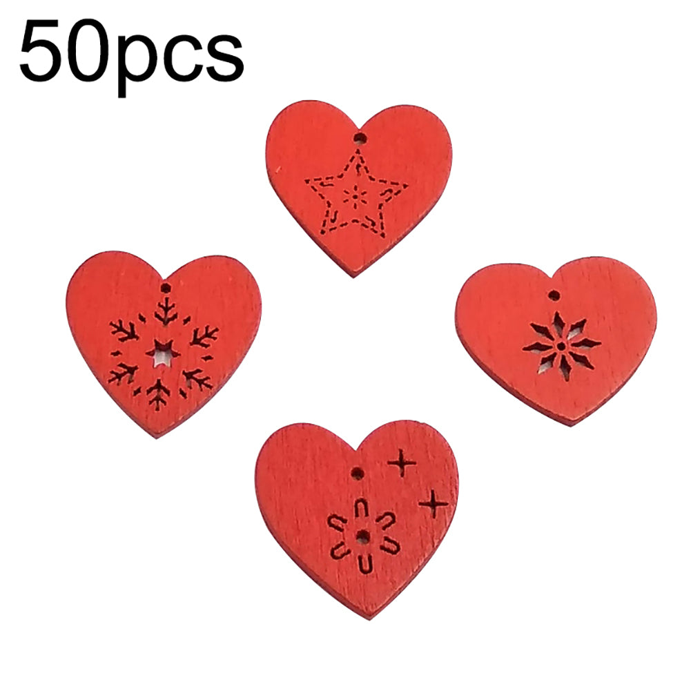 50Pcs Snowflake Heart Shape Hanging Pendant Ornament Christmas Wood Craft Decor