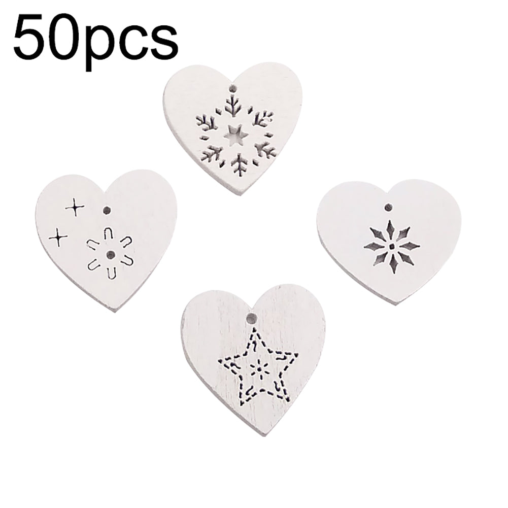 50Pcs Snowflake Heart Shape Hanging Pendant Ornament Christmas Wood Craft Decor