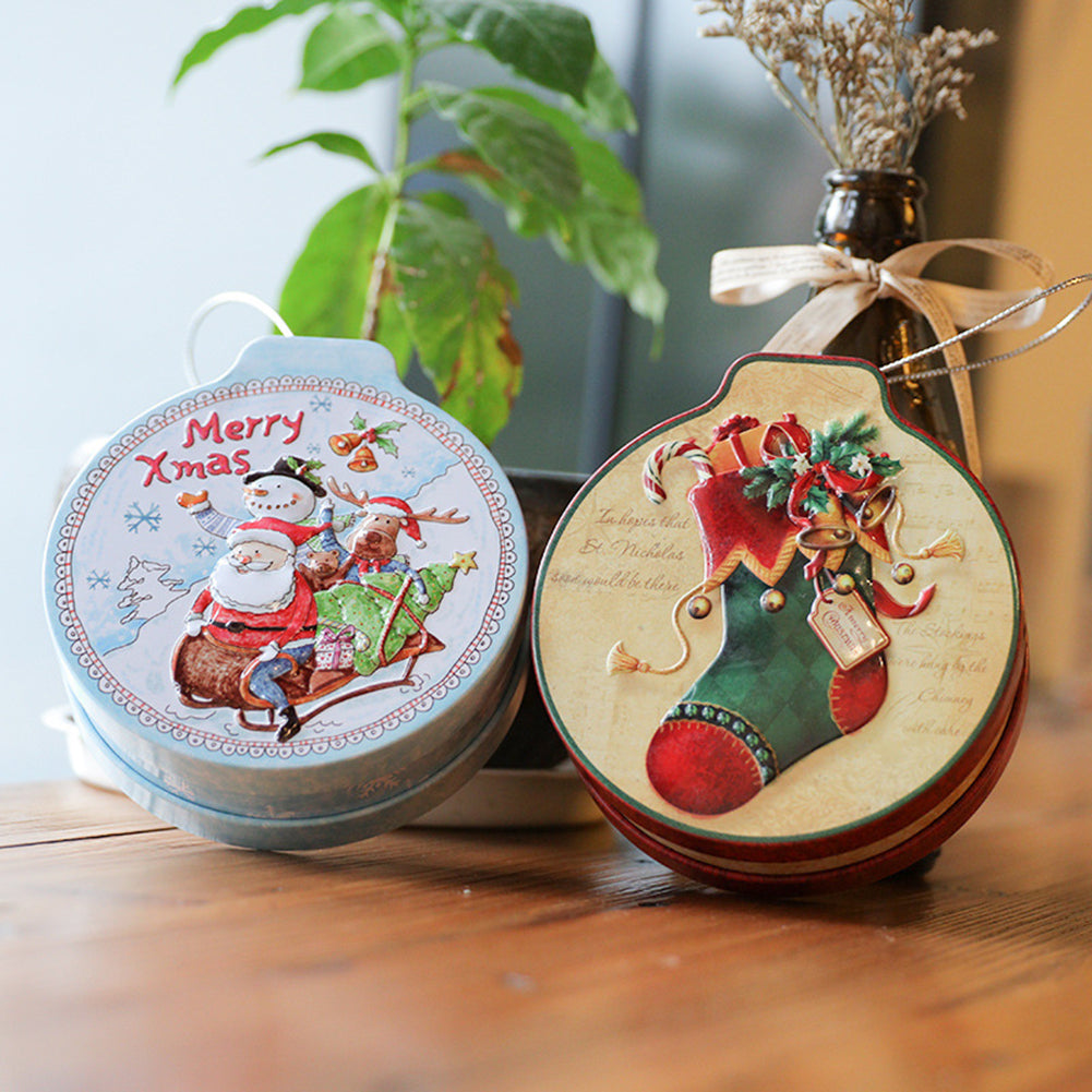 Christmas Tinplate Gift Box Candy Container Trinket Organizer Xmas Tree Ornament