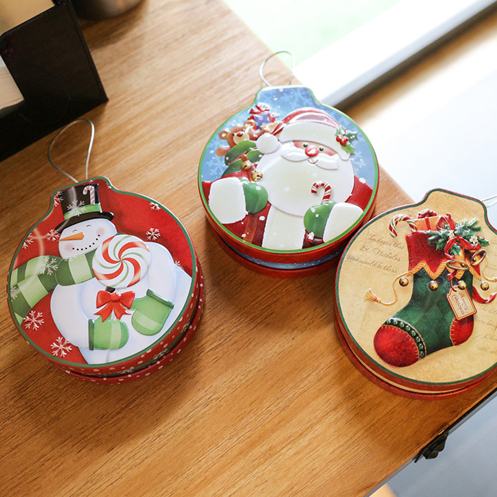 Christmas Tinplate Gift Box Candy Container Trinket Organizer Xmas Tree Ornament