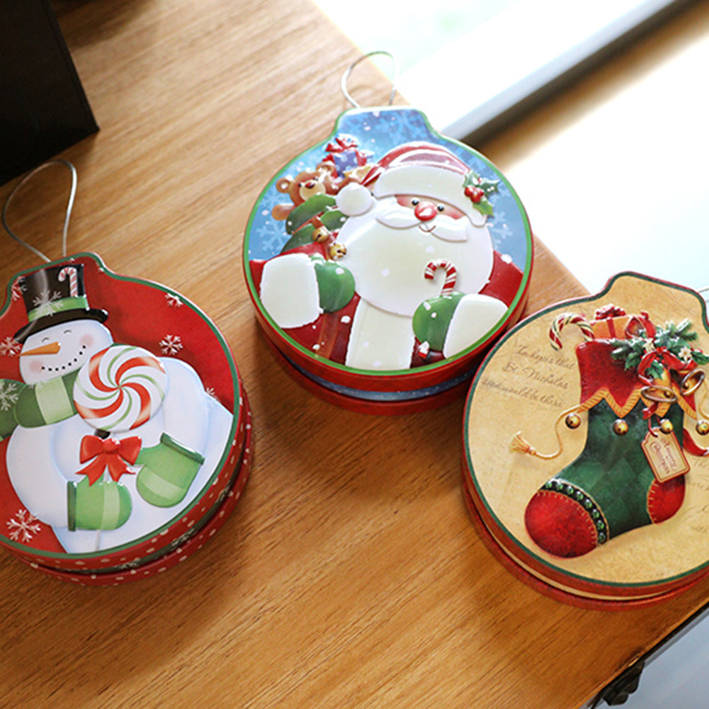 Christmas Tinplate Gift Box Candy Container Trinket Organizer Xmas Tree Ornament