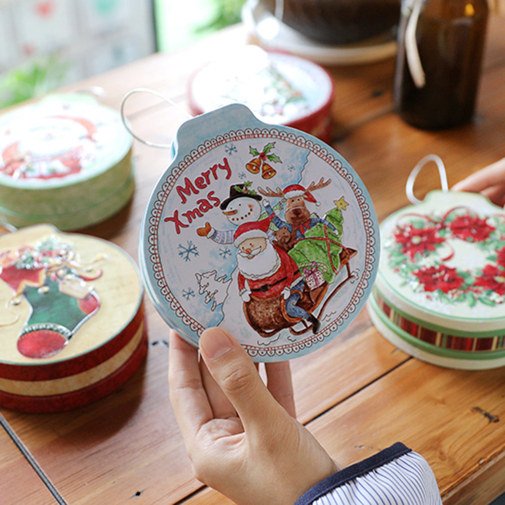 Christmas Tinplate Gift Box Candy Container Trinket Organizer Xmas Tree Ornament