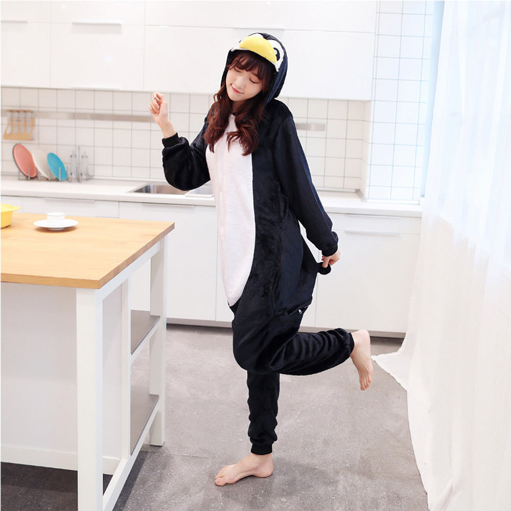 Cartoon Animal One-Piece Pajamas Men And Women Couples Home Winter Cute Costumes Penguin Style