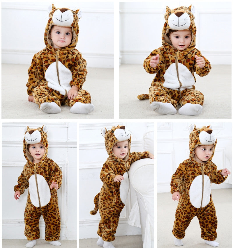 Onesie Kids Animals leopard Children Flannel Pajamas Cartoon Boys Girls Party Cosplay Jumpsuit Sleepwear for 1-24month JY-010