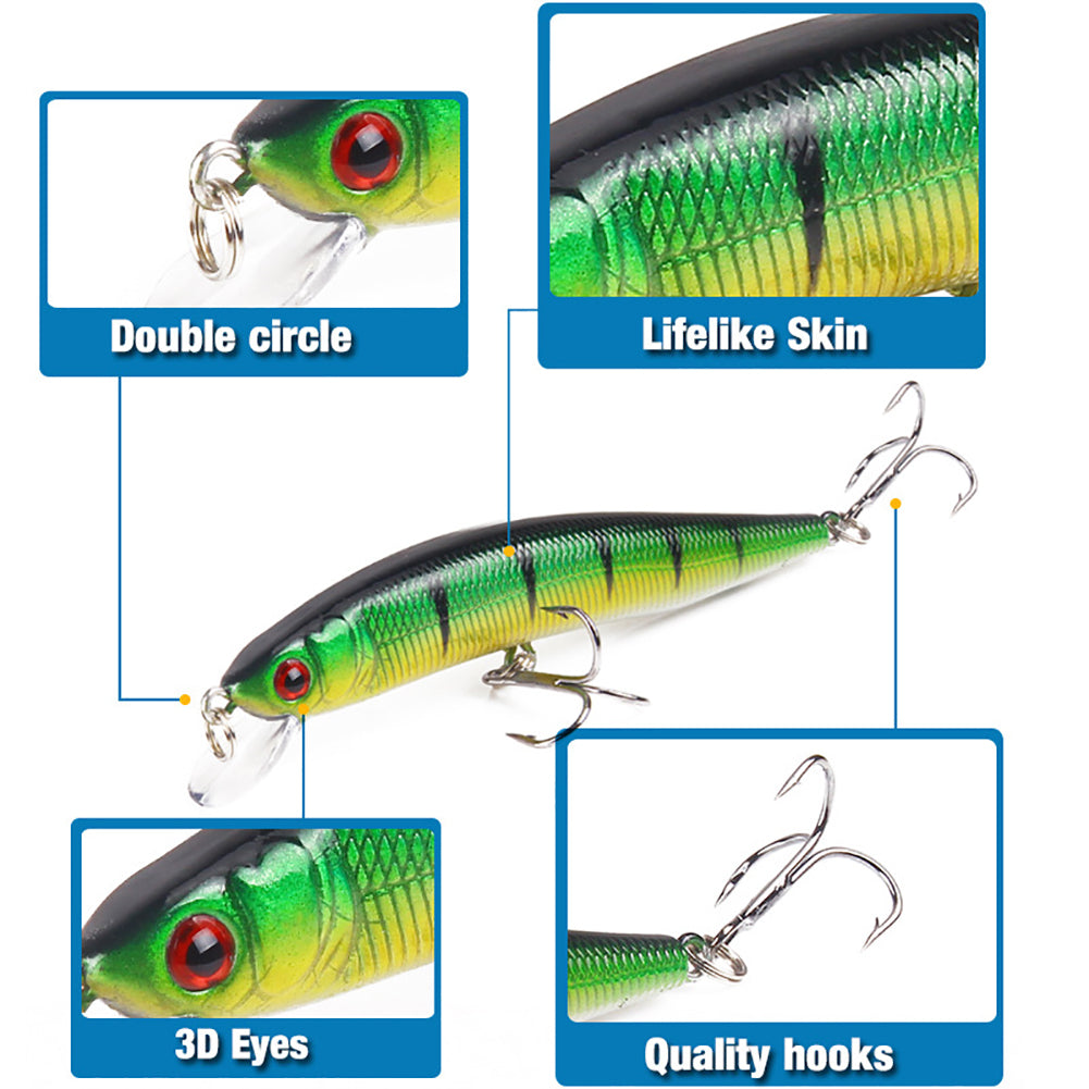 10cm Artificial Fish Minnow Lure Fresh Water Sea Fishing Bait Tackle with Hook