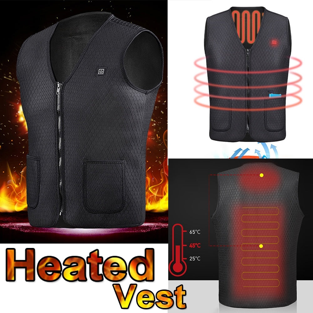 Zipper Pocket Sleeveless USB Electric Heating Winter Warm Unisex Vest Waistcoat