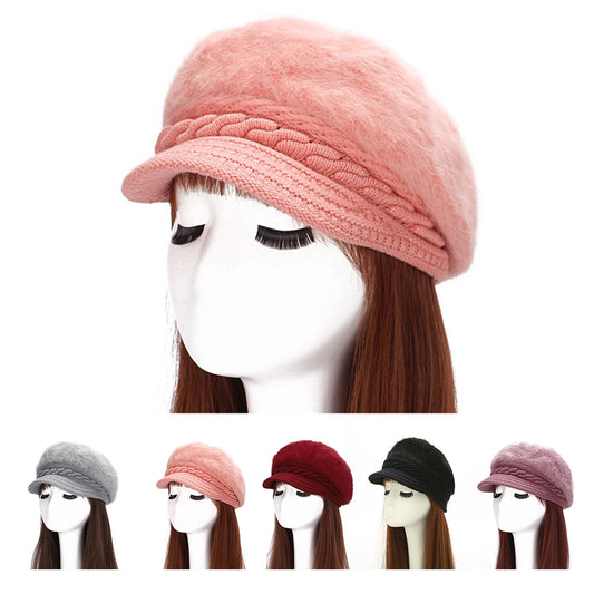 Women Fashion Faux Rabbit Fur Knitted Hat Outdoor Winter Thicken Warm Beret