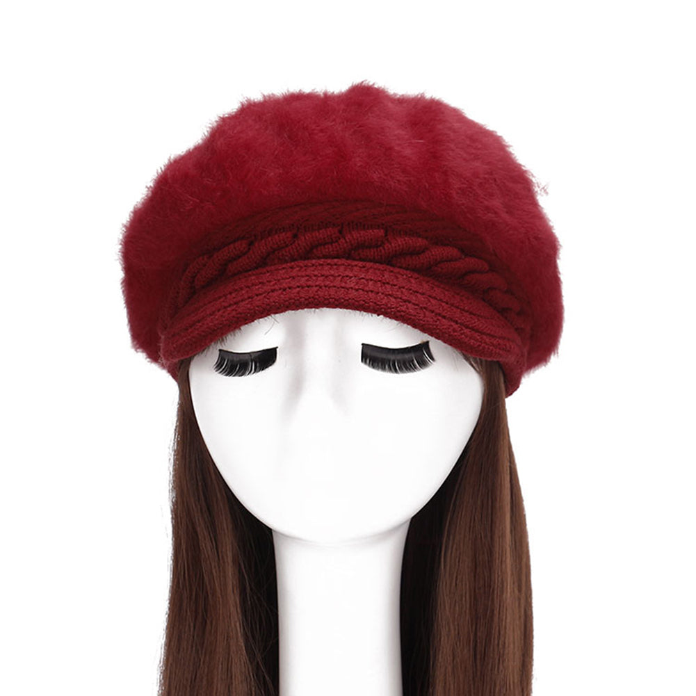Women Fashion Faux Rabbit Fur Knitted Hat Outdoor Winter Thicken Warm Beret
