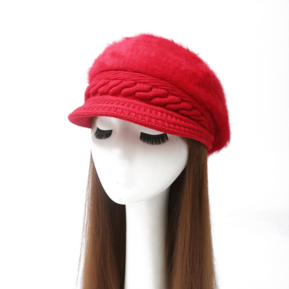 Women Fashion Faux Rabbit Fur Knitted Hat Outdoor Winter Thicken Warm Beret