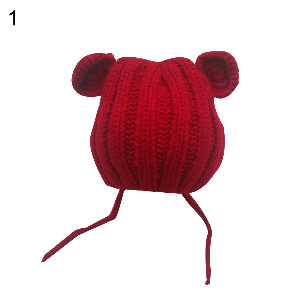 Bear Ears Cute Baby Hat Newborn Beanie Winter Warm Solid Color Knitted Cap