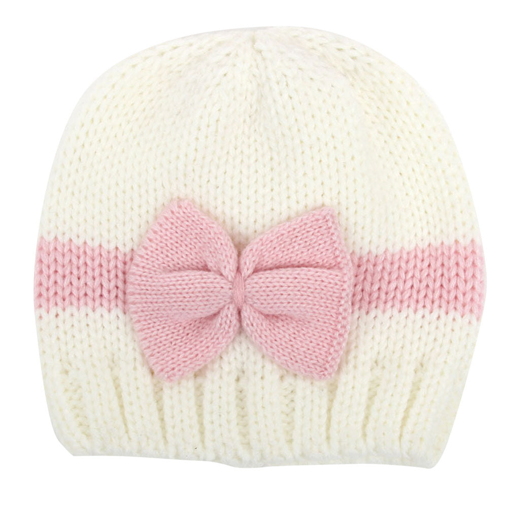 Infant Baby Boys Girls Winter Warm Patchwork Bowknot Beanie Cap Knitted Hat