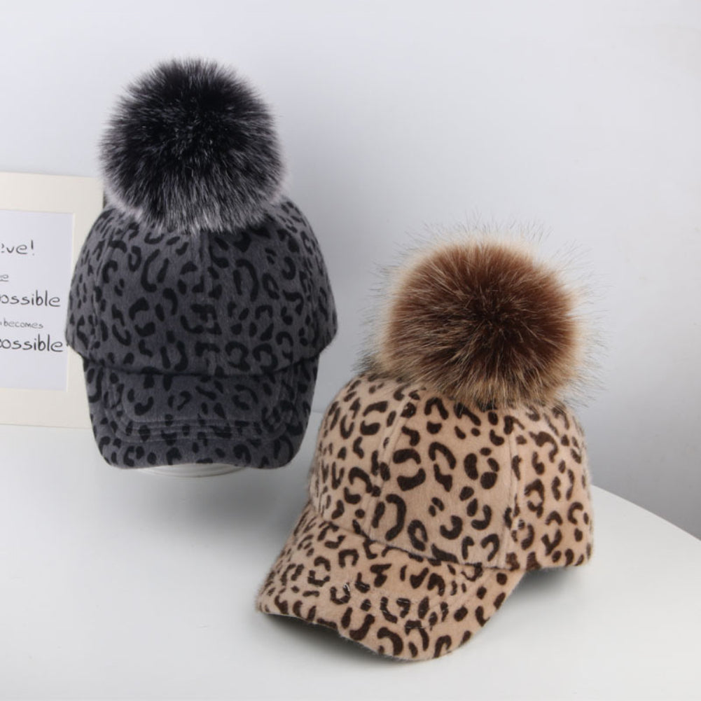 Adult Kids Matching Leopard Print Pompom Corduroy Baseball Cap Snapback Hat