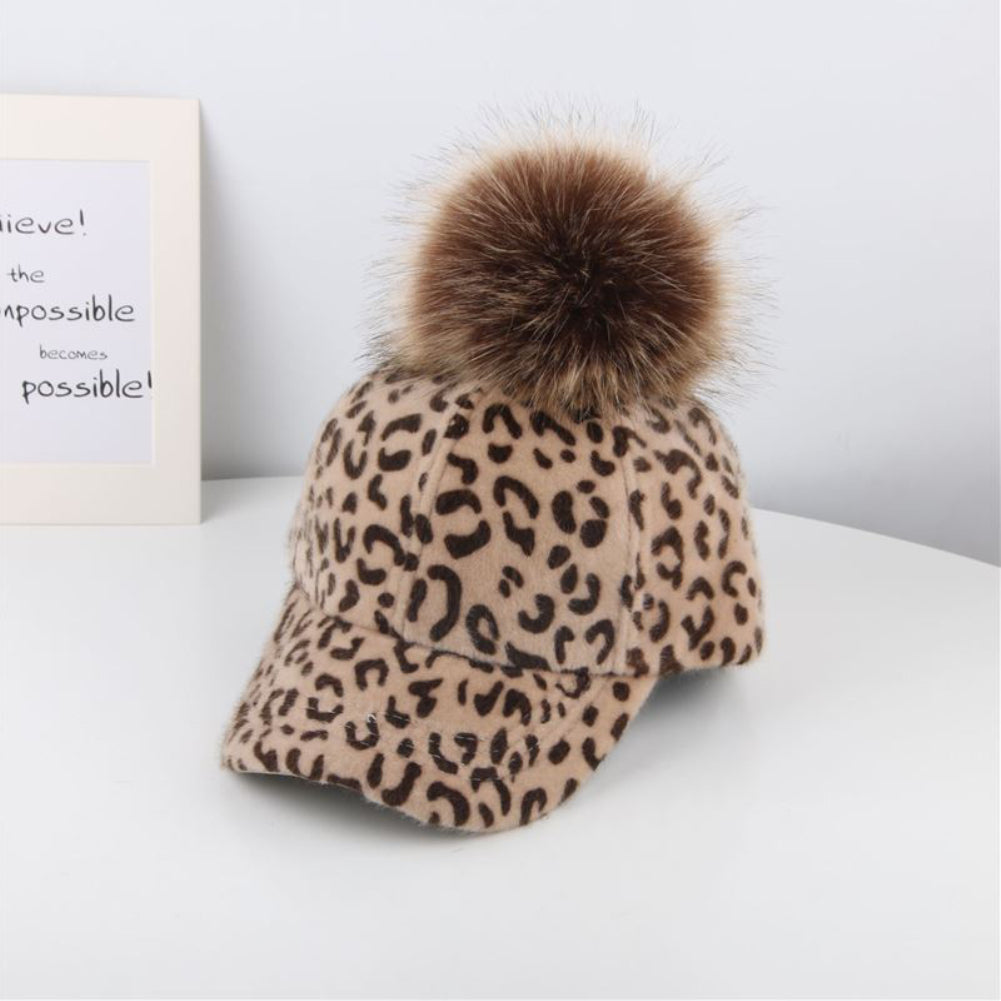 Adult Kids Matching Leopard Print Pompom Corduroy Baseball Cap Snapback Hat