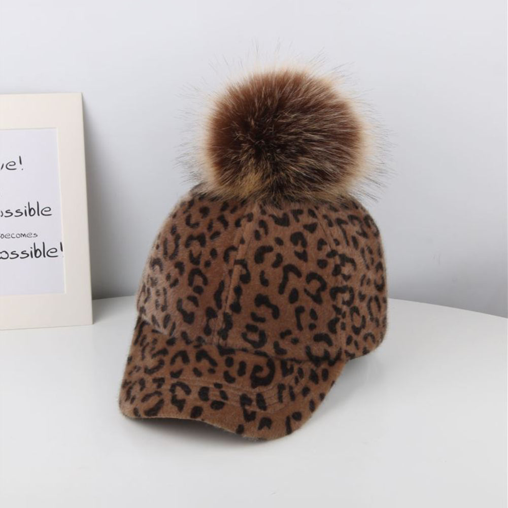 Adult Kids Matching Leopard Print Pompom Corduroy Baseball Cap Snapback Hat
