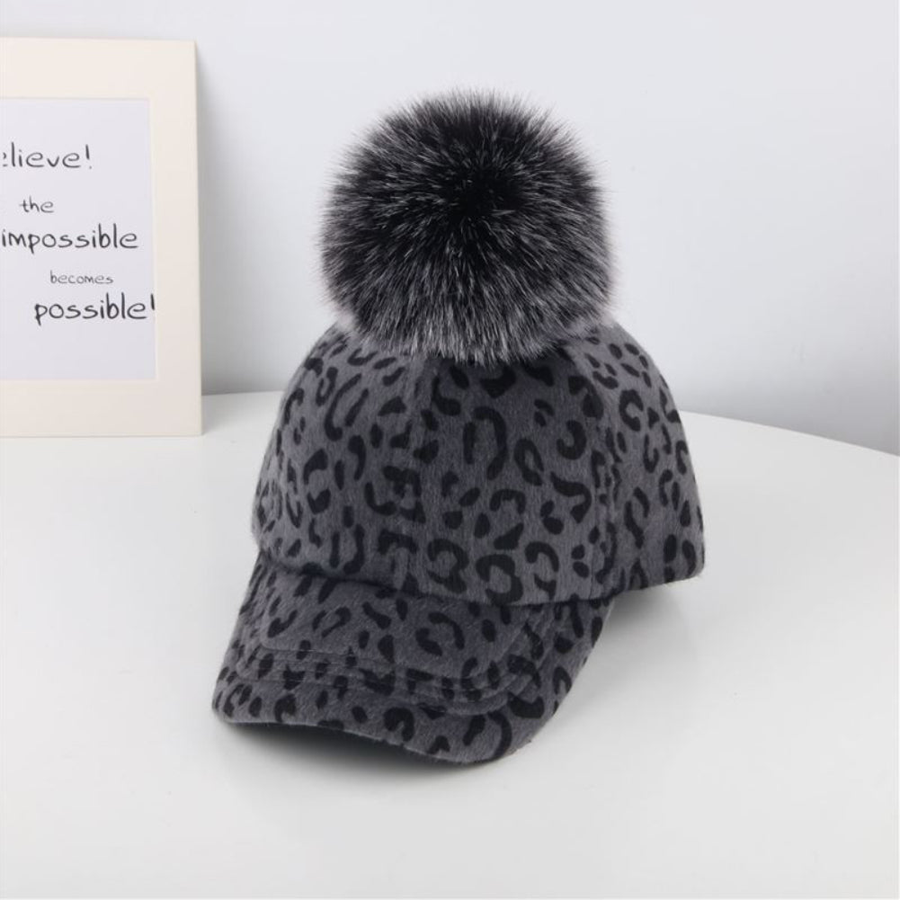 Adult Kids Matching Leopard Print Pompom Corduroy Baseball Cap Snapback Hat