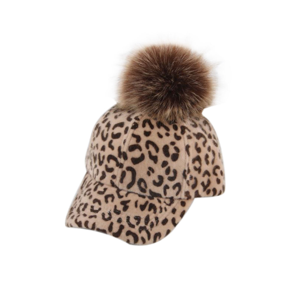 Adult Kids Matching Leopard Print Pompom Corduroy Baseball Cap Snapback Hat