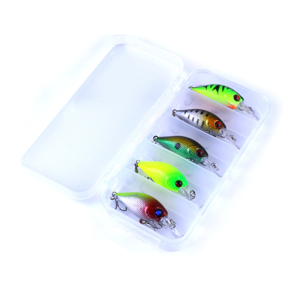 5Pcs Fishing Lure Minnow Floating Crankbait Bait Jig Hook Set with Tackle Box