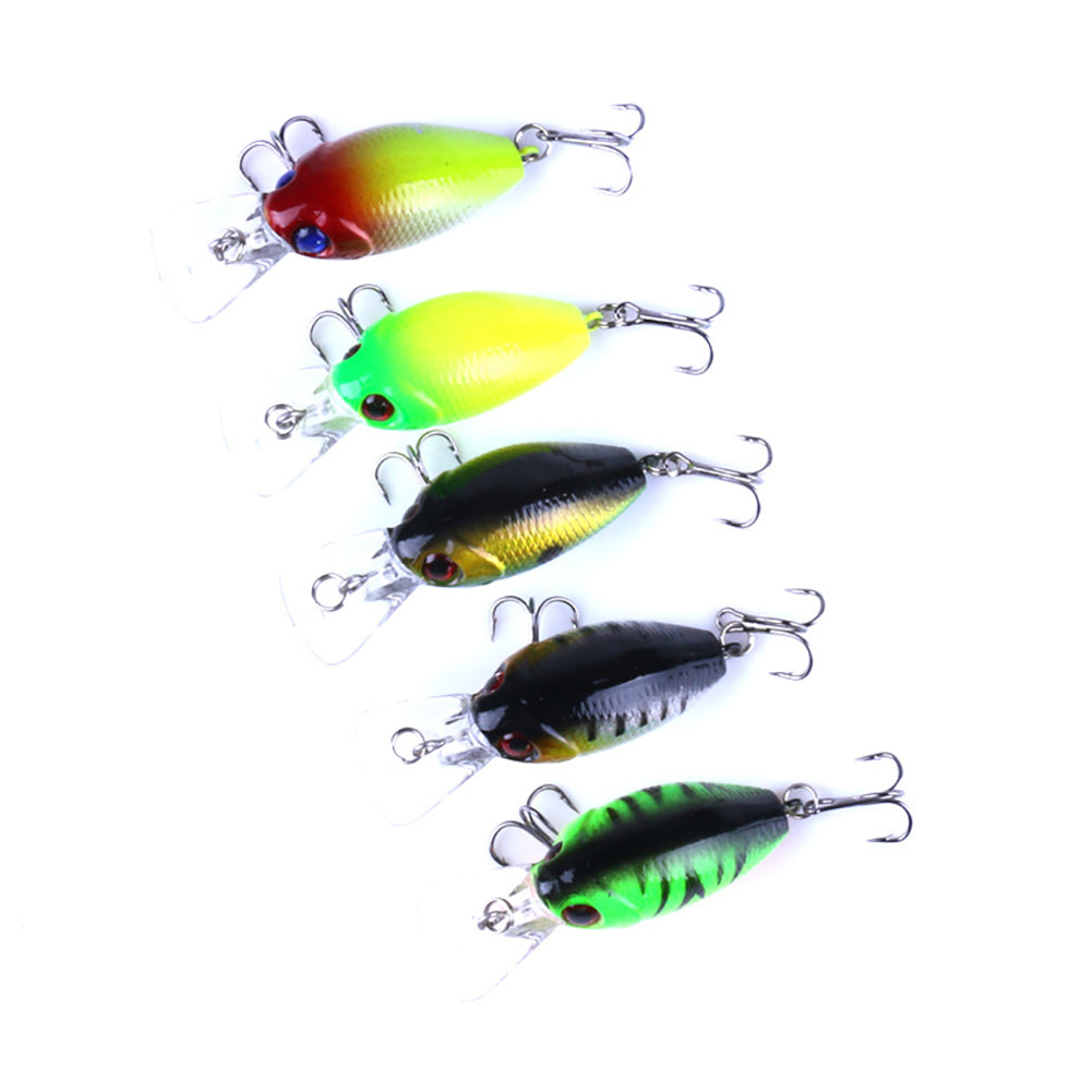 5Pcs Fishing Lure Minnow Floating Crankbait Bait Jig Hook Set with Tackle Box