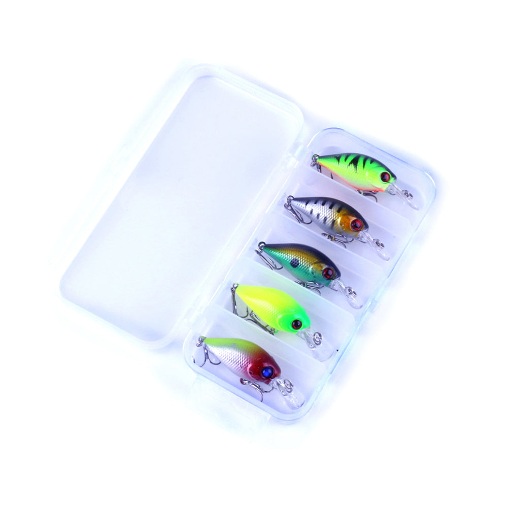 5Pcs Fishing Lure Minnow Floating Crankbait Bait Jig Hook Set with Tackle Box