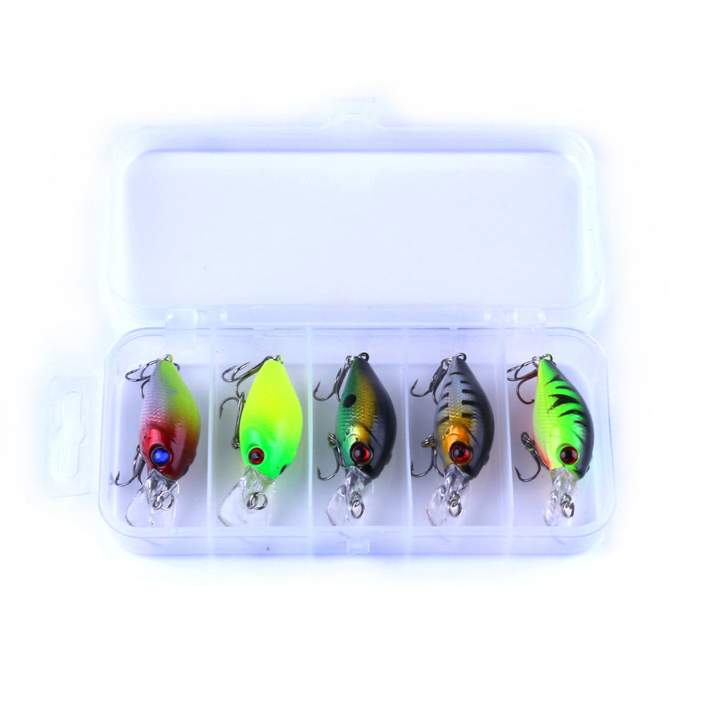 5Pcs Fishing Lure Minnow Floating Crankbait Bait Jig Hook Set with Tackle Box