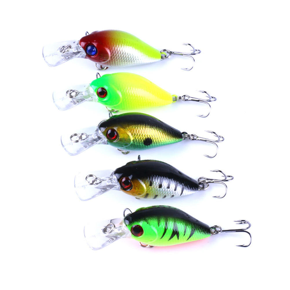 5Pcs Fishing Lure Minnow Floating Crankbait Bait Jig Hook Set with Tackle Box