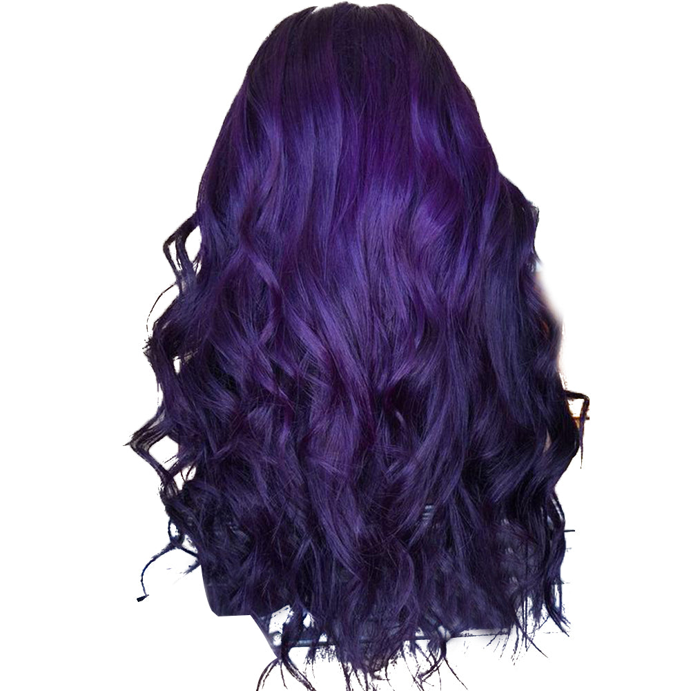 Dark Purple Central Parting Curly Long Wig Faux Hair Women Cosplay Hairpiece