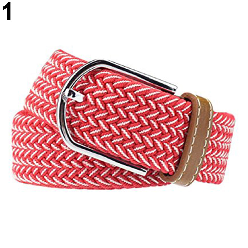 Fashion Men's Women's Casual Canvas Elastic Waistbelt Metal Buckle Knitted Belt