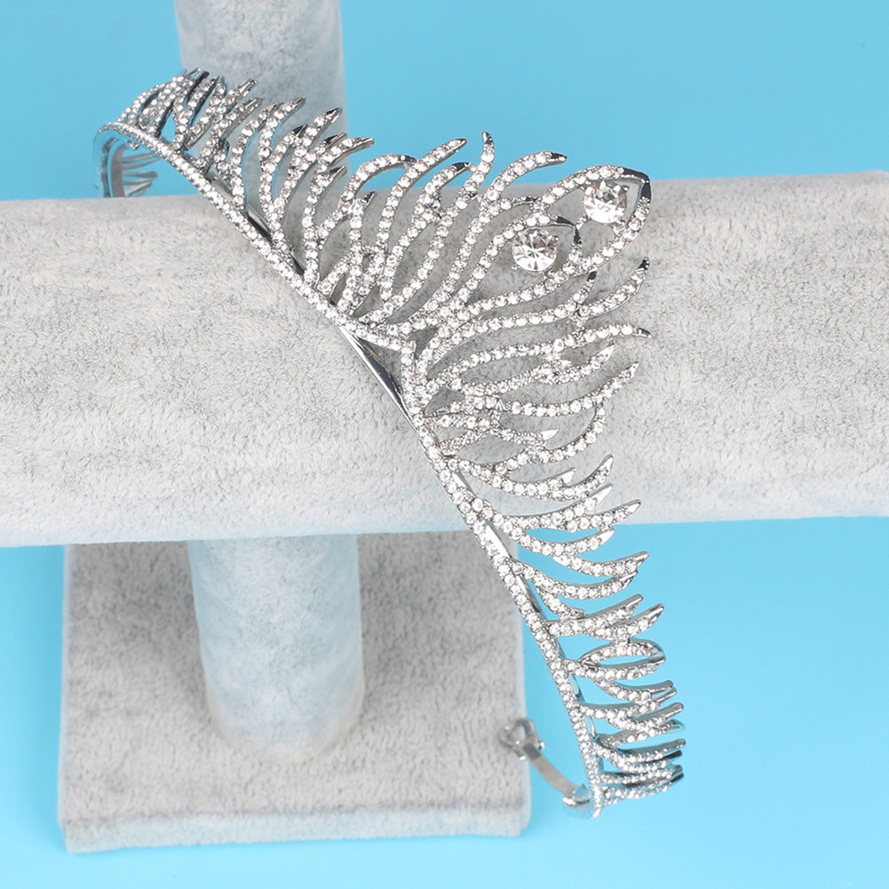 Rhinestone Feather Crown Women Princess Bride Headband Tiara Wedding Headwear