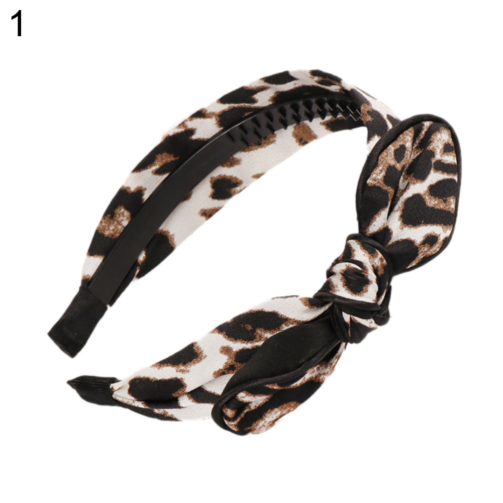 Fashion Leopard Print Bowknot Decor Hairband Girl Women Headwear Hair Hoop