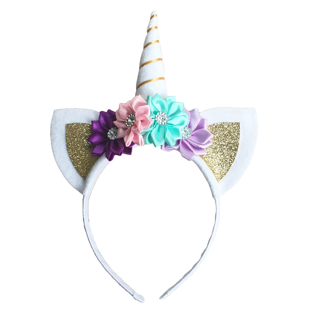 Lovely Birthday Party Headband Baby Girls Unicorn Horn Ears Flower Hairband