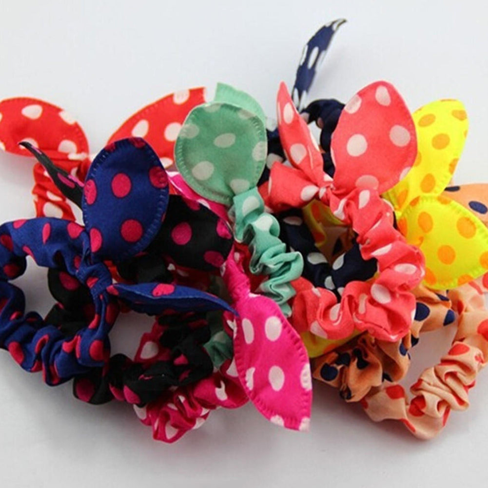 Girl Fashion Polka Dot Rabbit Ears Decor Hair Rope Band Scrunchy Ponytail Holder