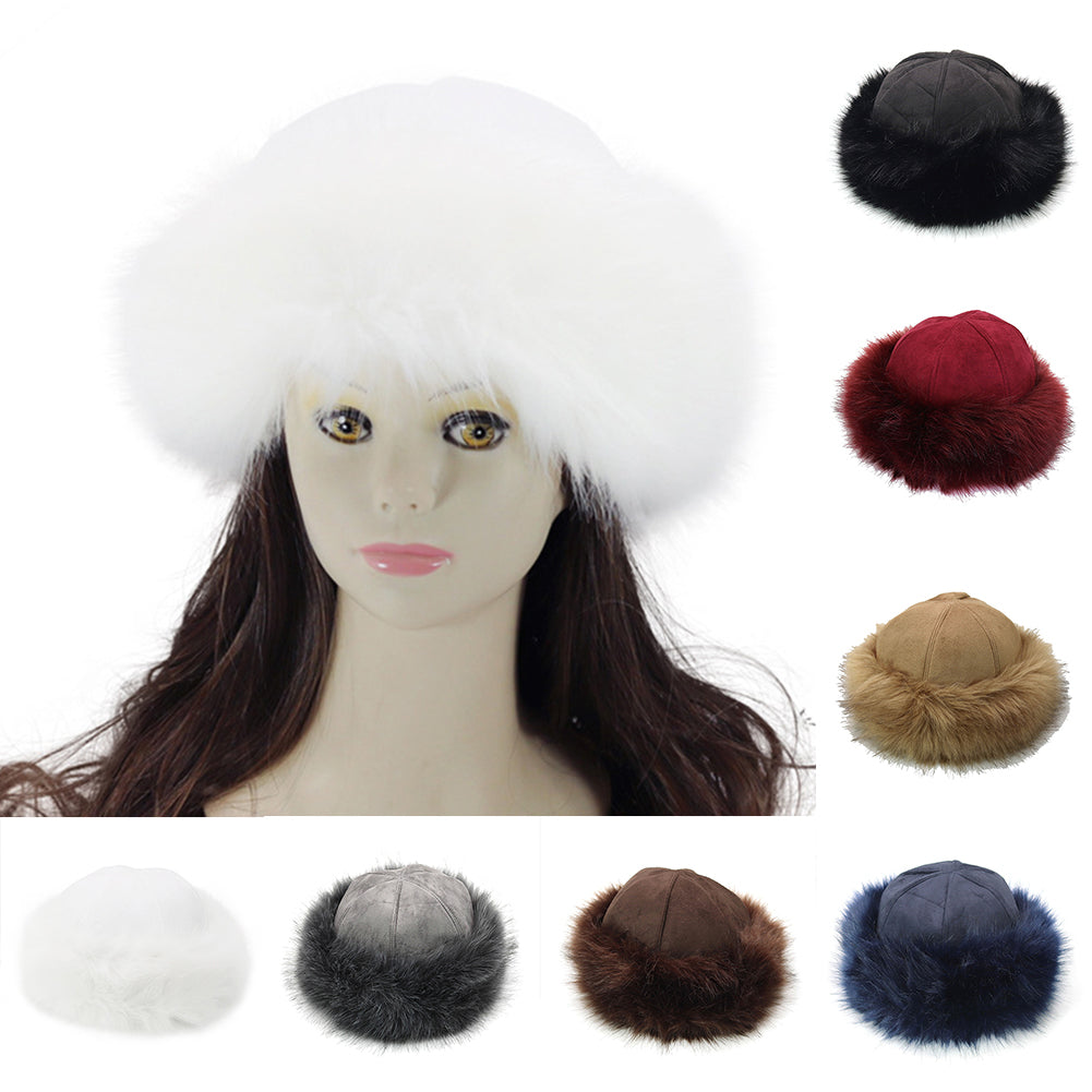 Winter Russian Women Fluffy Faux Fur Solid Color Ear Warmer Thick Hat Beanie Cap
