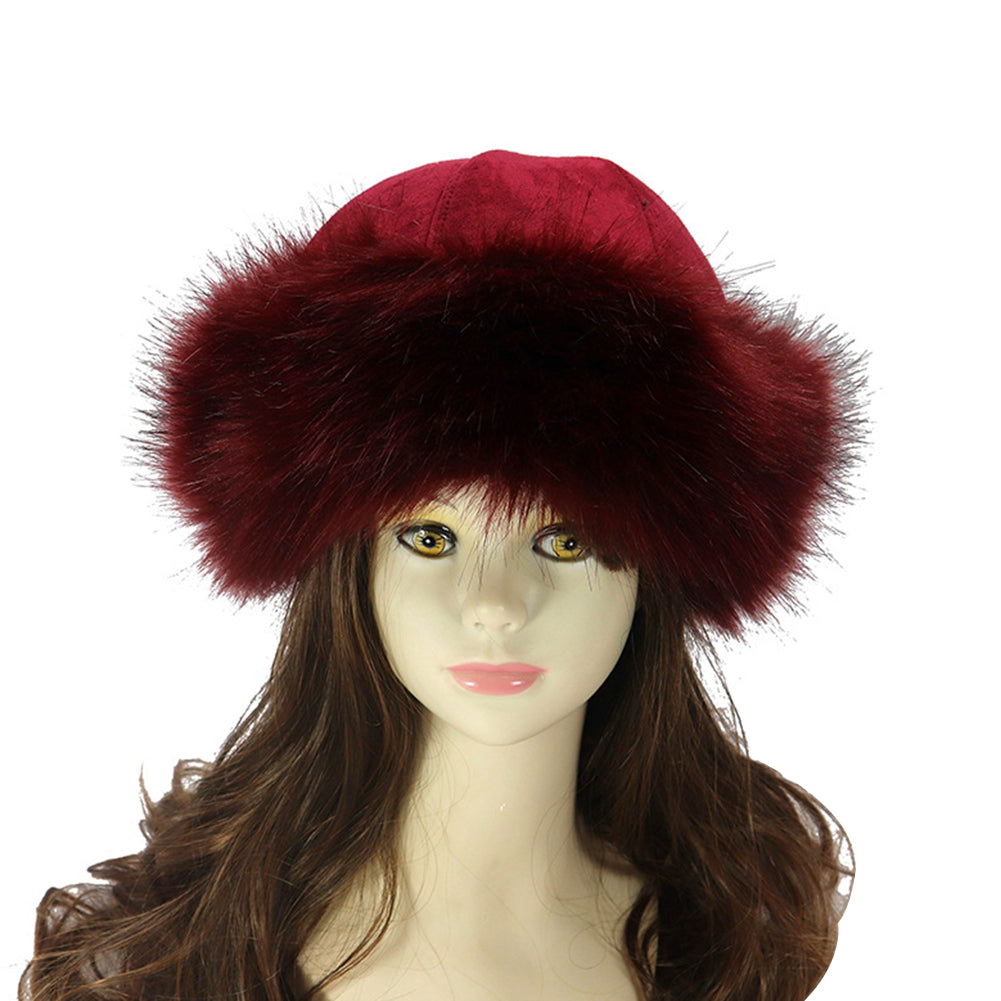 Winter Russian Women Fluffy Faux Fur Solid Color Ear Warmer Thick Hat Beanie Cap