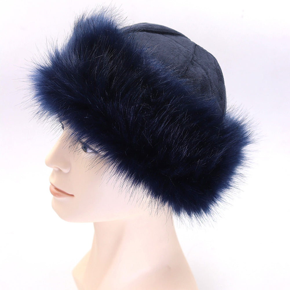 Winter Russian Women Fluffy Faux Fur Solid Color Ear Warmer Thick Hat Beanie Cap