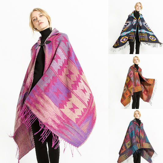 Women Fashion Hooded Grid Pattern Long Warm Shawl Winter Autumn Scarf Gift