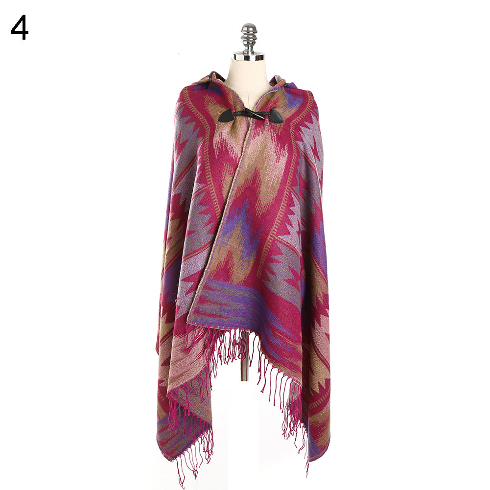 Women Fashion Hooded Grid Pattern Long Warm Shawl Winter Autumn Scarf Gift