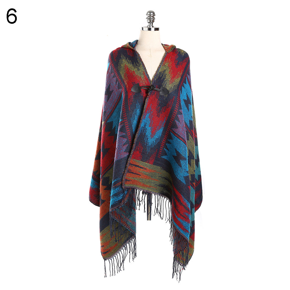 Women Fashion Hooded Grid Pattern Long Warm Shawl Winter Autumn Scarf Gift